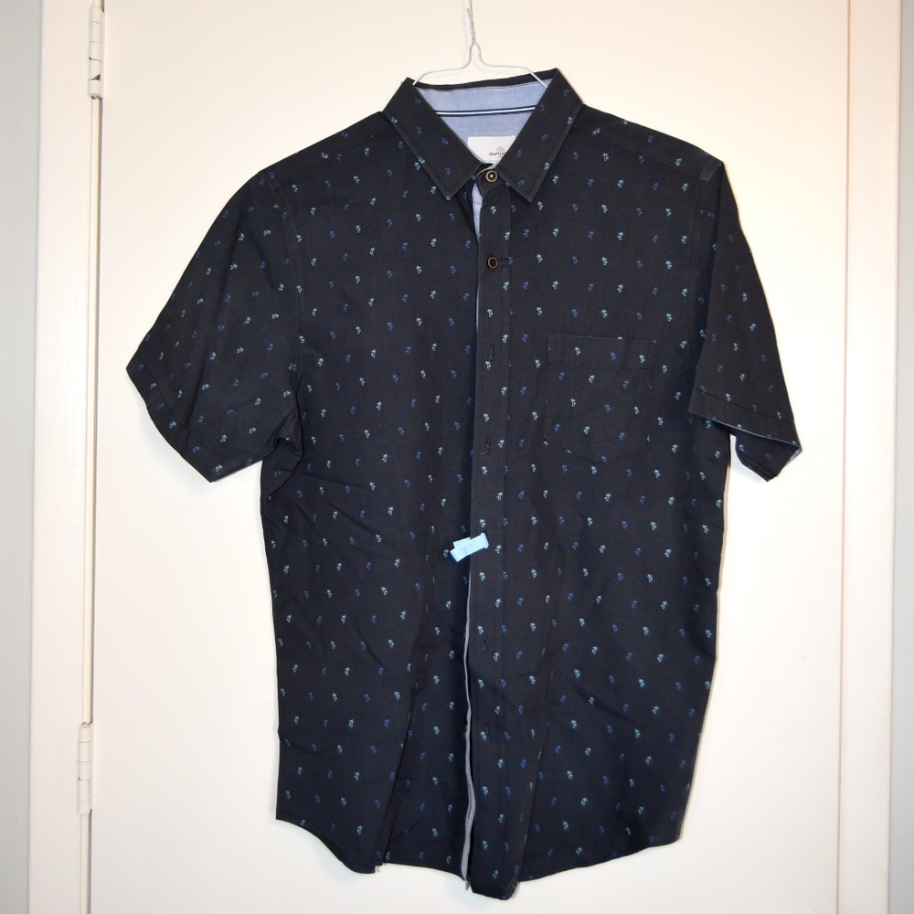 Craft & Flow Men Shirt Size L Color Dark Blue, small palm trees in light blue